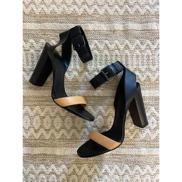 Vince Heels 39.5 / 9.5 Heels Black Leather Alexa Chunky Heel Open Toe Pumps - Picture 3 of 13